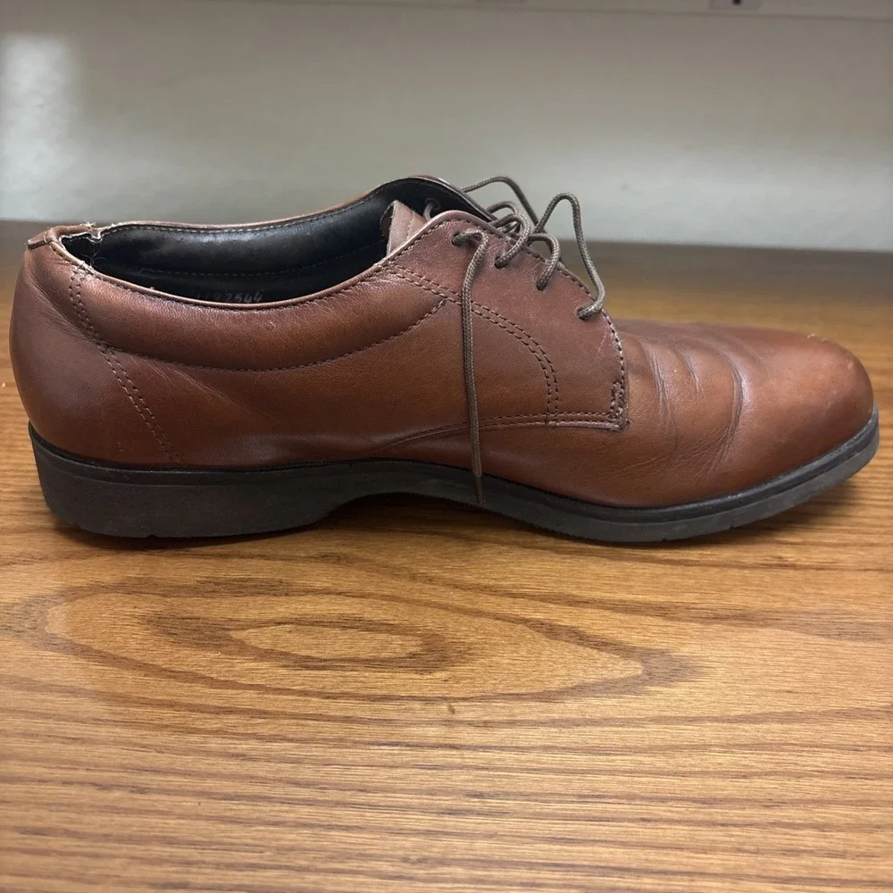 Brown Leather Derby Dress Shoes Mens Lace Up Round Toe Low Top Casual Oxford